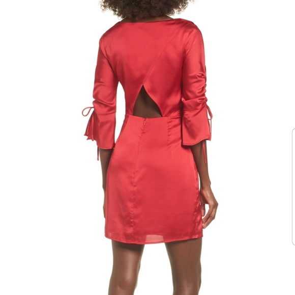 J.O.A|Scarlett Red Tie Sleeve Minidress - Picture 1 of 6